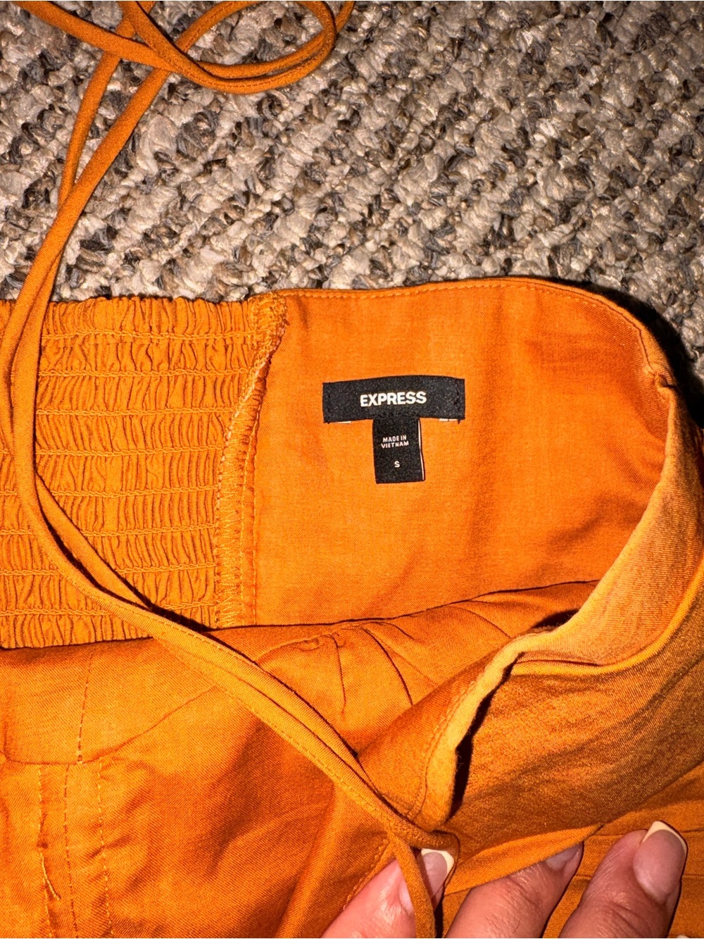 Express Bright Orange Strapless Ruffle Top - Picture 2 of 3